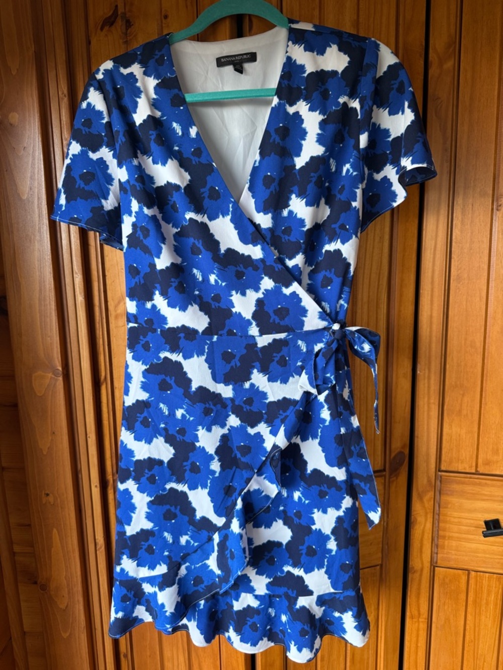 Banana Republic Blue and White Floral Wrap Mini Dress